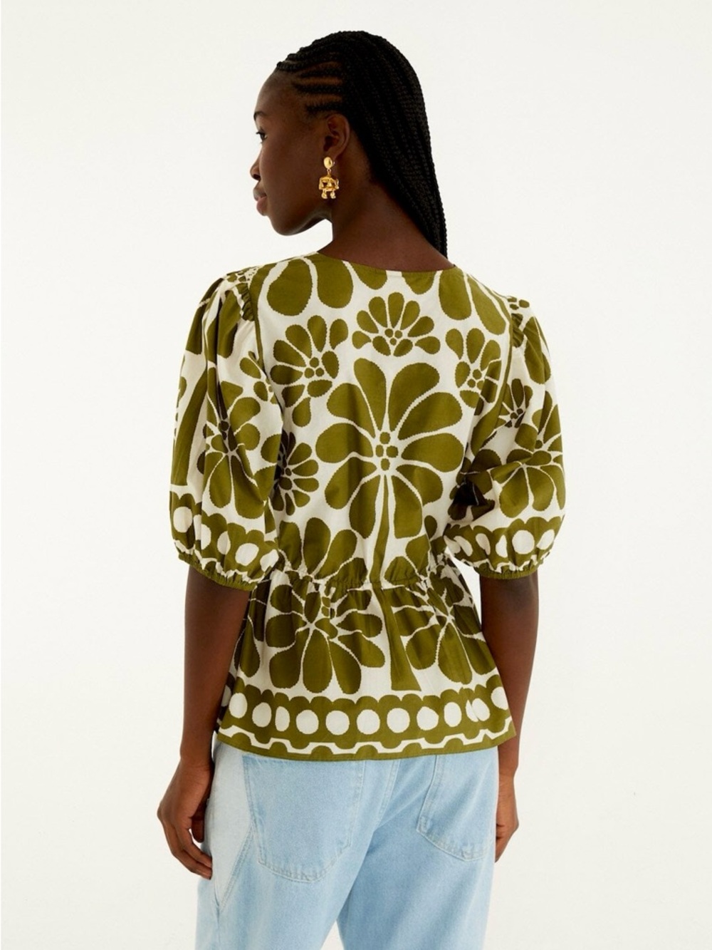 FARM Rio Green Palermo Drawstring Cinch-Waist Blouse Size Large NWT - Picture 10 of 16